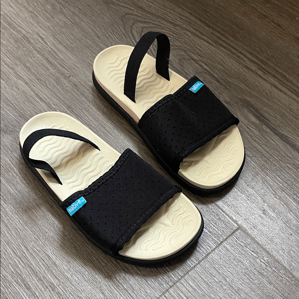 Native Black and Cream Slide Sandals-FINAL PRICE